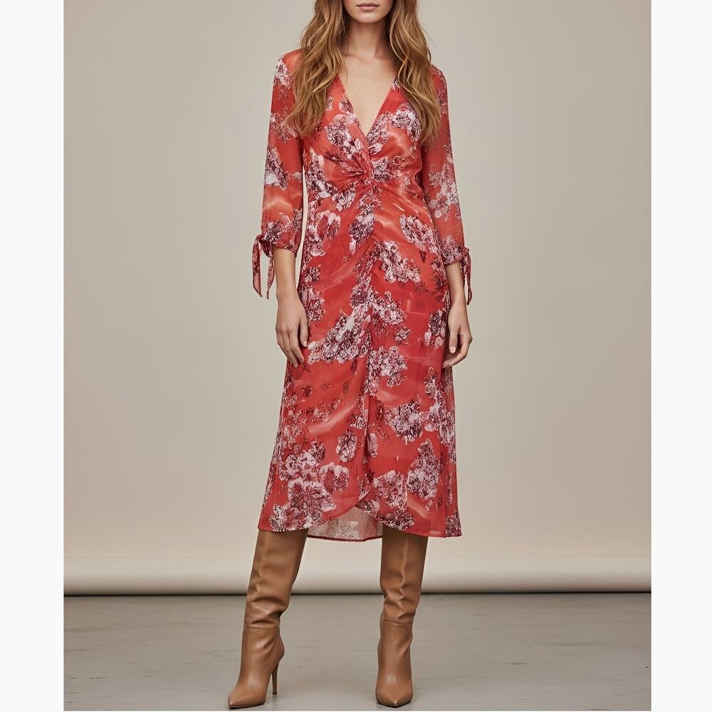 IRO PARIS Gramy Wrap-Effect Printed Crepe de Chine Midi Dress M NWT